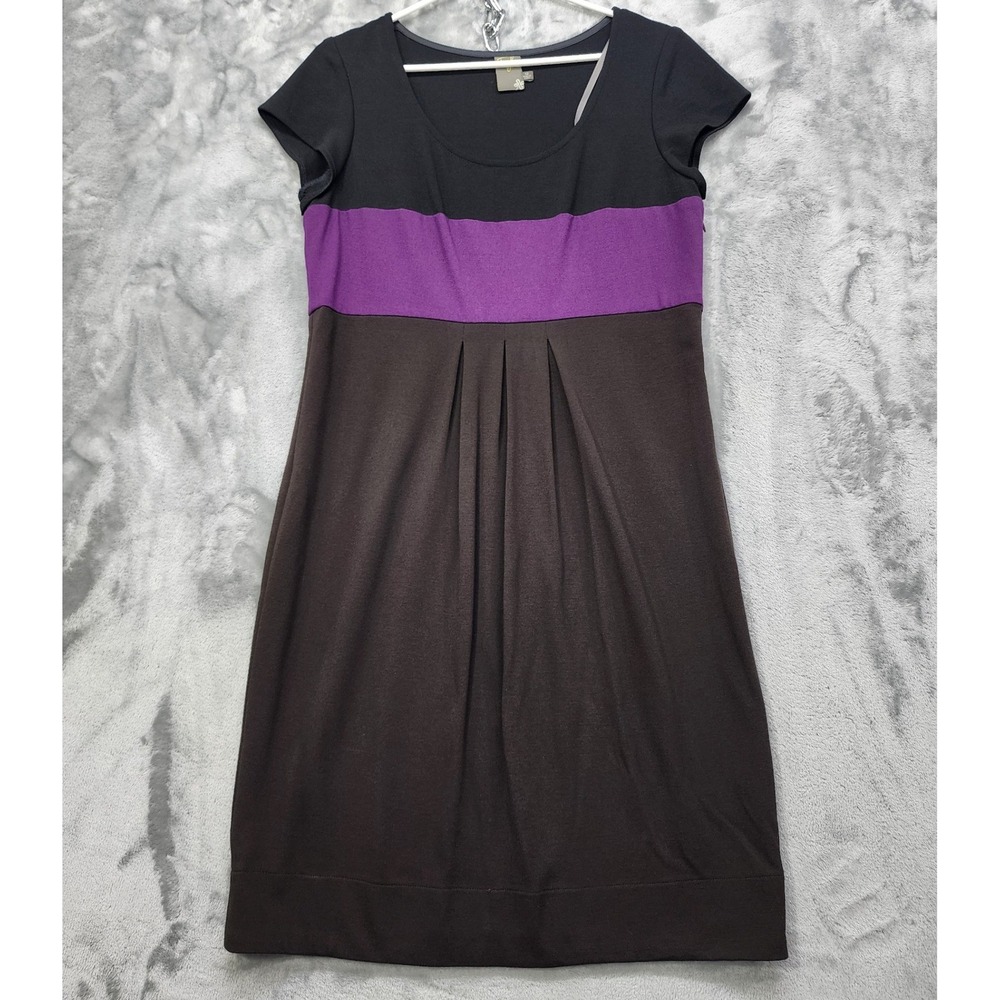 Taylor Dress Womens 12 Black Purple Sheath Short Sleeves Pleated Career Preppy